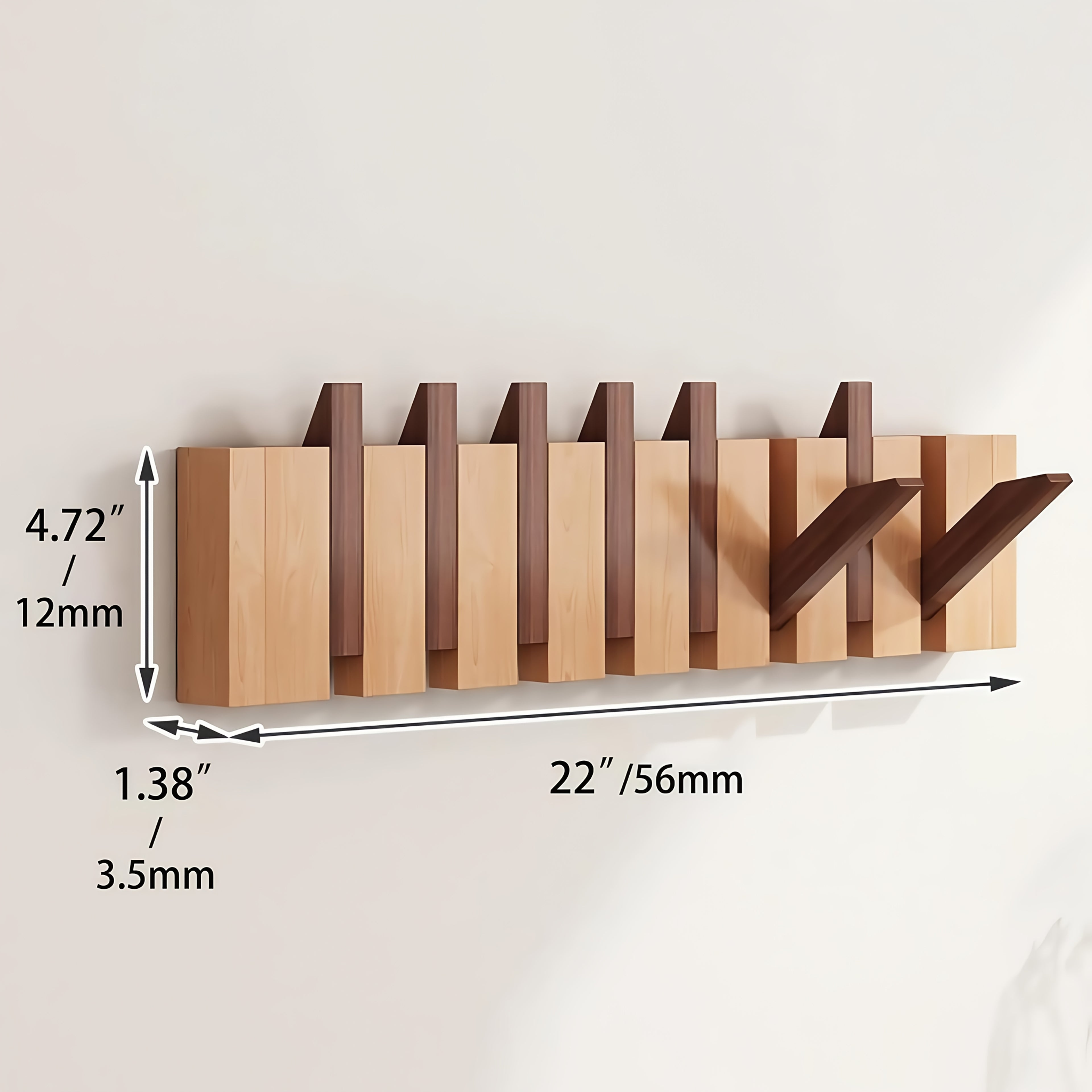 1pc Natural Wood Wall-Mounted Coat Rack with 10 Hooks - Piano-Shaped Accordion Design, Walnut Finish, Space-Saving Vertical Storage for Entryway, Bedroom, Bathroom - Easy Assembly, No Batteries\u002FElectricity, Durable Multi-Purpose Organizer for...