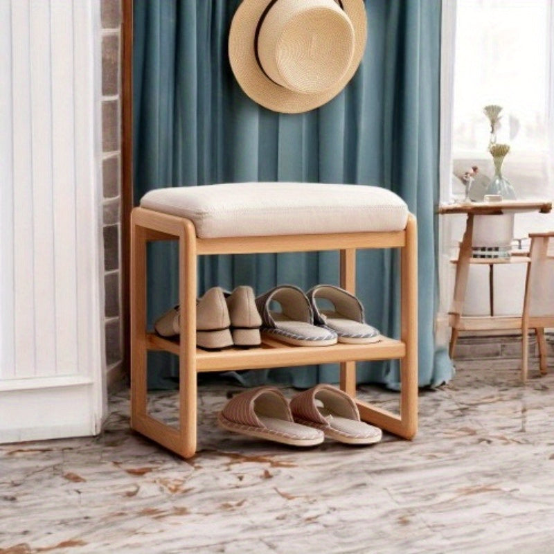 Natural Beech Shoe Bench with Comfort Cushion & Storage Organizer - Versatile Home Furniture
