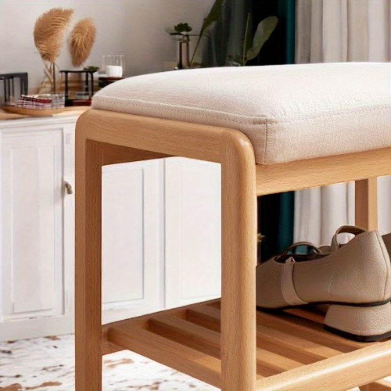 Natural Beech Shoe Bench with Comfort Cushion & Storage Organizer - Versatile Home Furniture