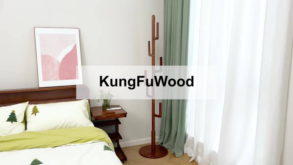 A Coat Stand Made of Solid Wood Shaped Like a Cactus, Featuring Six L-Shaped Hooks And Three Adjustable Heights. This Sturdy And Easy-To-Assemble Coat Tree Is Perfect for Your Entryway Or Bedroom, Ideal for Christmas Gifts And Black Friday Deals