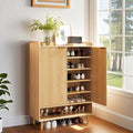 6-Tier Modern Shoe Storage Cabinet | LEADZM Narrow Hidden Freestanding Shoe Rack with Doors and Shelves, Artificial Board and Hardwood Material, Floor Mount for Entryway