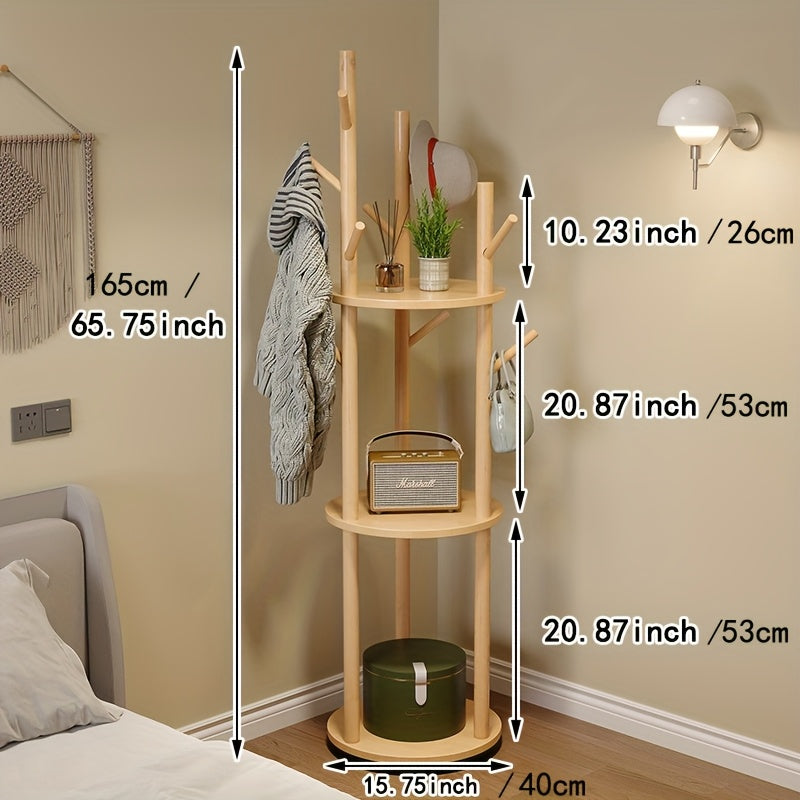 Wood Rotating Coat Rack, Floor-standing Coat Rack, Bedroom Home Storage Rack, Upright Clothes Rack, Living Room Hanging Clothes Rack