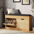 3-Tier Flip-Top Shoe Storage Organizer Bench with Faux Leather Cushion Seat - Modern Entryway Furniture with Slatted Design & Shoe Compartments, Hardwood MDF Construction for Hallway, Living Room, Apartment, Durable Mdf Build, Shoe Rack