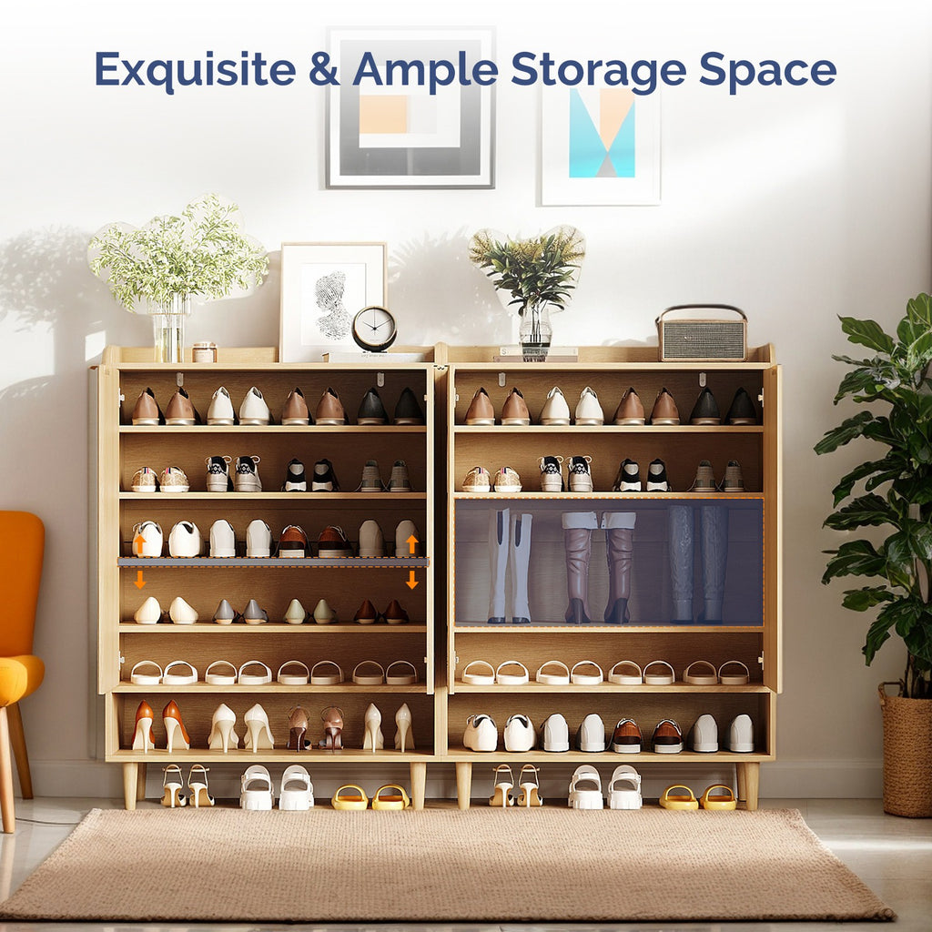 6-Tier Modern Shoe Storage Cabinet | LEADZM Narrow Hidden Freestanding Shoe Rack with Doors and Shelves, Artificial Board and Hardwood Material, Floor Mount for Entryway