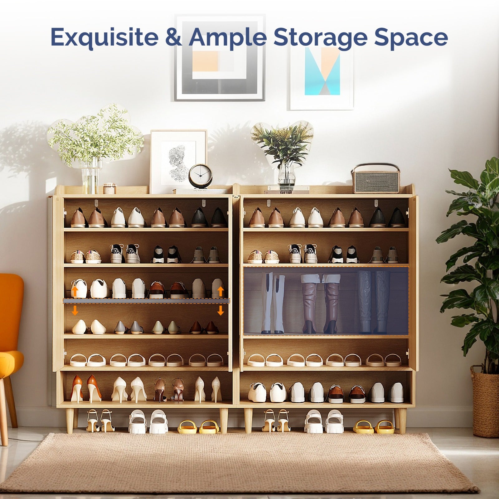 6-Tier Modern Shoe Storage Cabinet | LEADZM Narrow Hidden Freestanding Shoe Rack with Doors and Shelves, Artificial Board and Hardwood Material, Floor Mount for Entryway