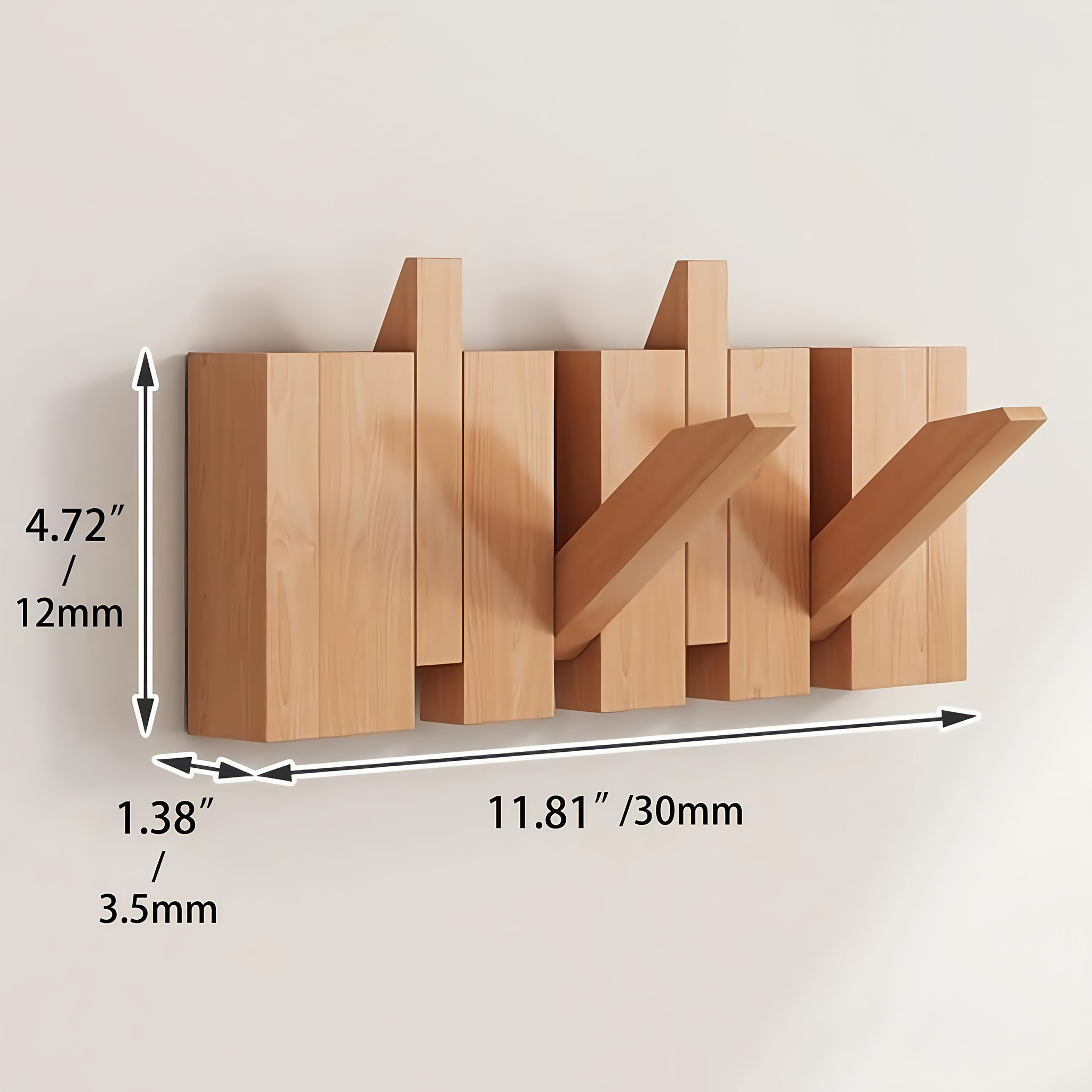 1pc Natural Wood Wall-Mounted Coat Rack with 10 Hooks - Piano-Shaped Accordion Design, Walnut Finish, Space-Saving Vertical Storage for Entryway, Bedroom, Bathroom - Easy Assembly, No Batteries\u002FElectricity, Durable Multi-Purpose Organizer for...
