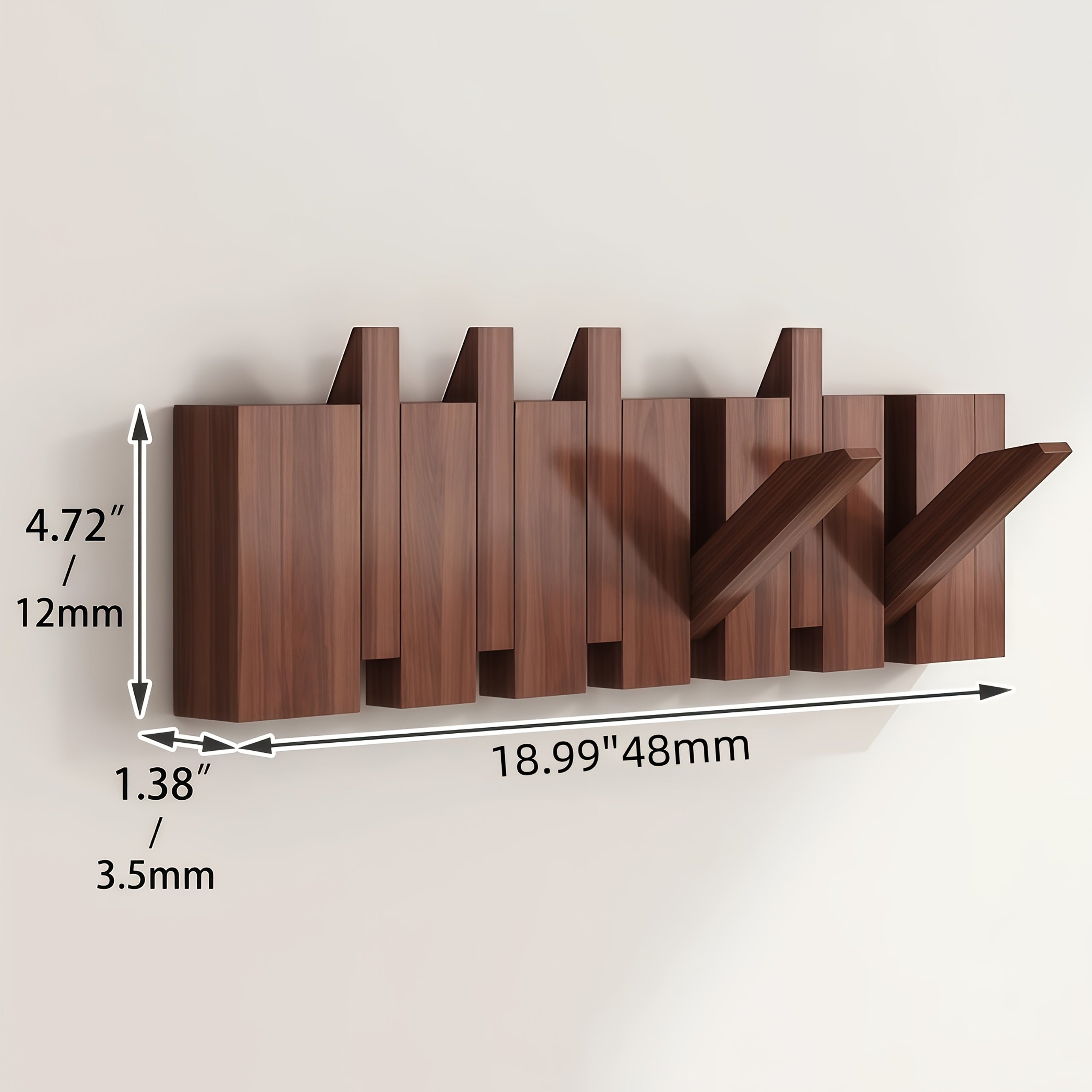 1pc Natural Wood Wall-Mounted Coat Rack with 10 Hooks - Piano-Shaped Accordion Design, Walnut Finish, Space-Saving Vertical Storage for Entryway, Bedroom, Bathroom - Easy Assembly, No Batteries\u002FElectricity, Durable Multi-Purpose Organizer for...