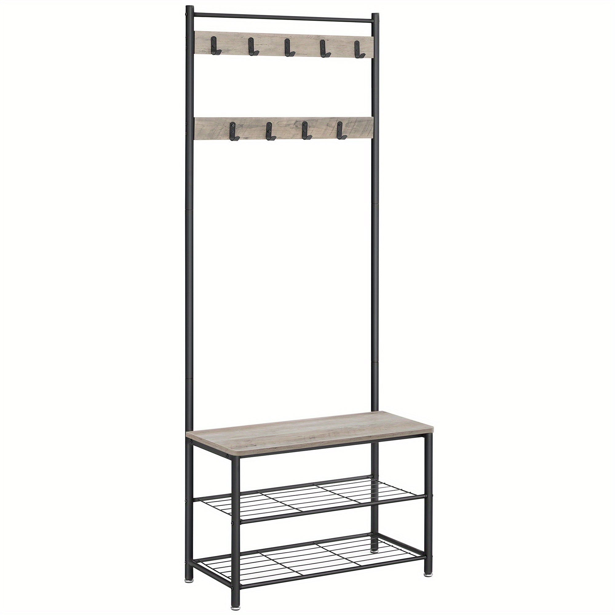 Industrial Coat Rack Hall Tree with Shoe Storage Bench, 3-in-1 Entryway Organizer for Clothes & Shoes, Steel Frame Space Saving Storage
