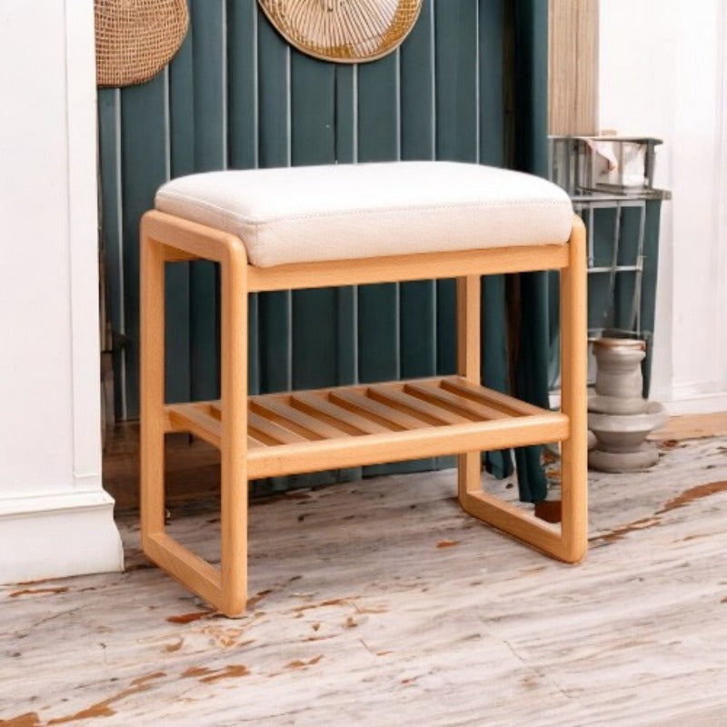 Natural Beech Shoe Bench with Comfort Cushion & Storage Organizer - Versatile Home Furniture