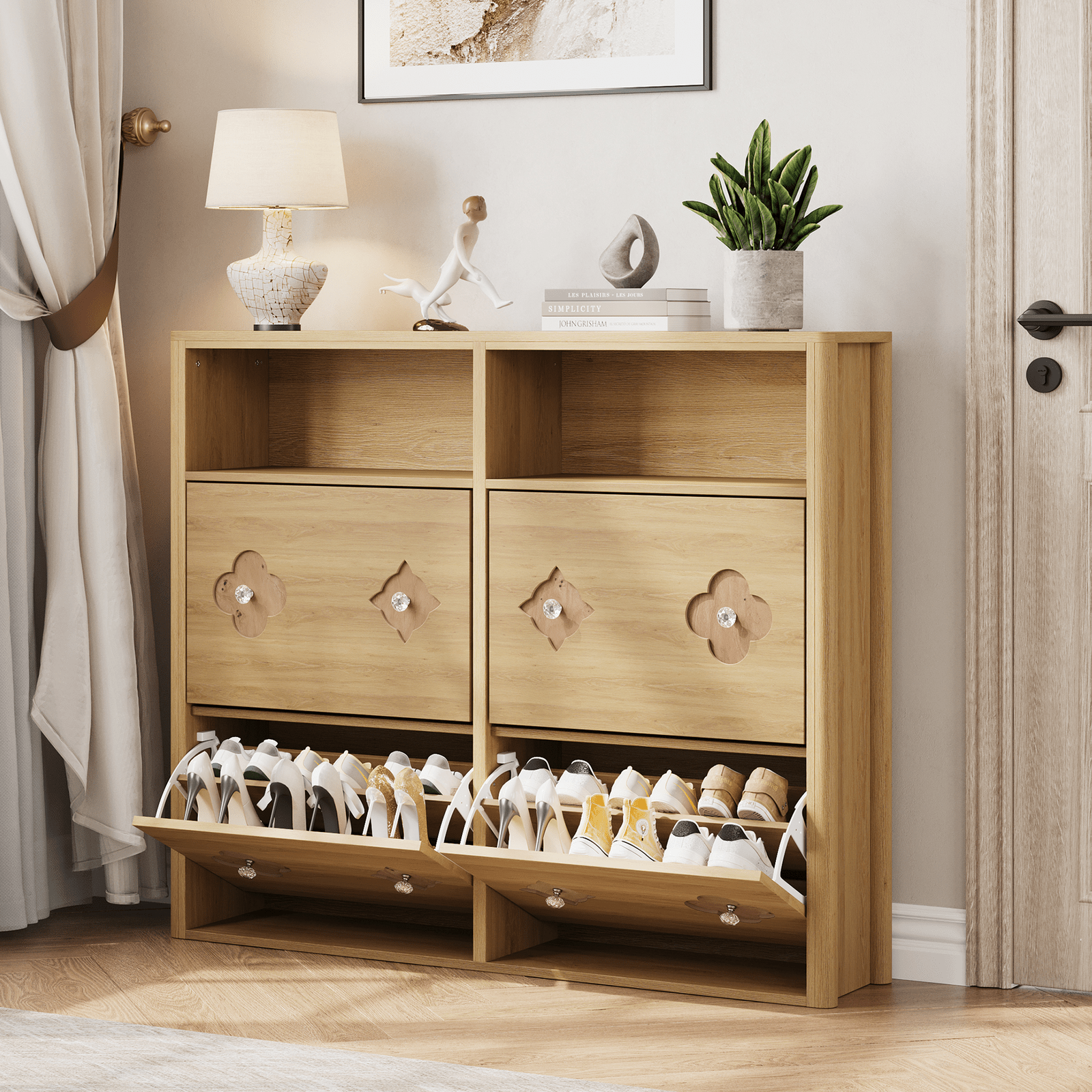 Dining Table, 1 Hollow Flower Shoe Cabinet - Stylish and Functional Storage Solution for Organizing Footwear, Space Saving Expandable Furniture for Dining Room & Small Apartments, Easy Assembly Home Essentials
