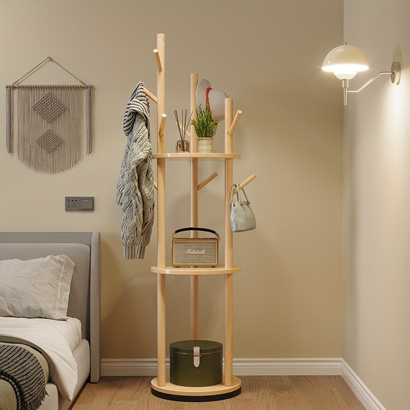 Wood Rotating Coat Rack, Floor-standing Coat Rack, Bedroom Home Storage Rack, Upright Clothes Rack, Living Room Hanging Clothes Rack