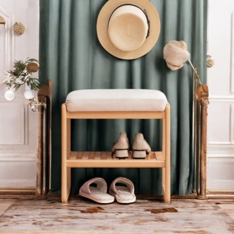 Natural Beech Shoe Bench with Comfort Cushion & Storage Organizer - Versatile Home Furniture