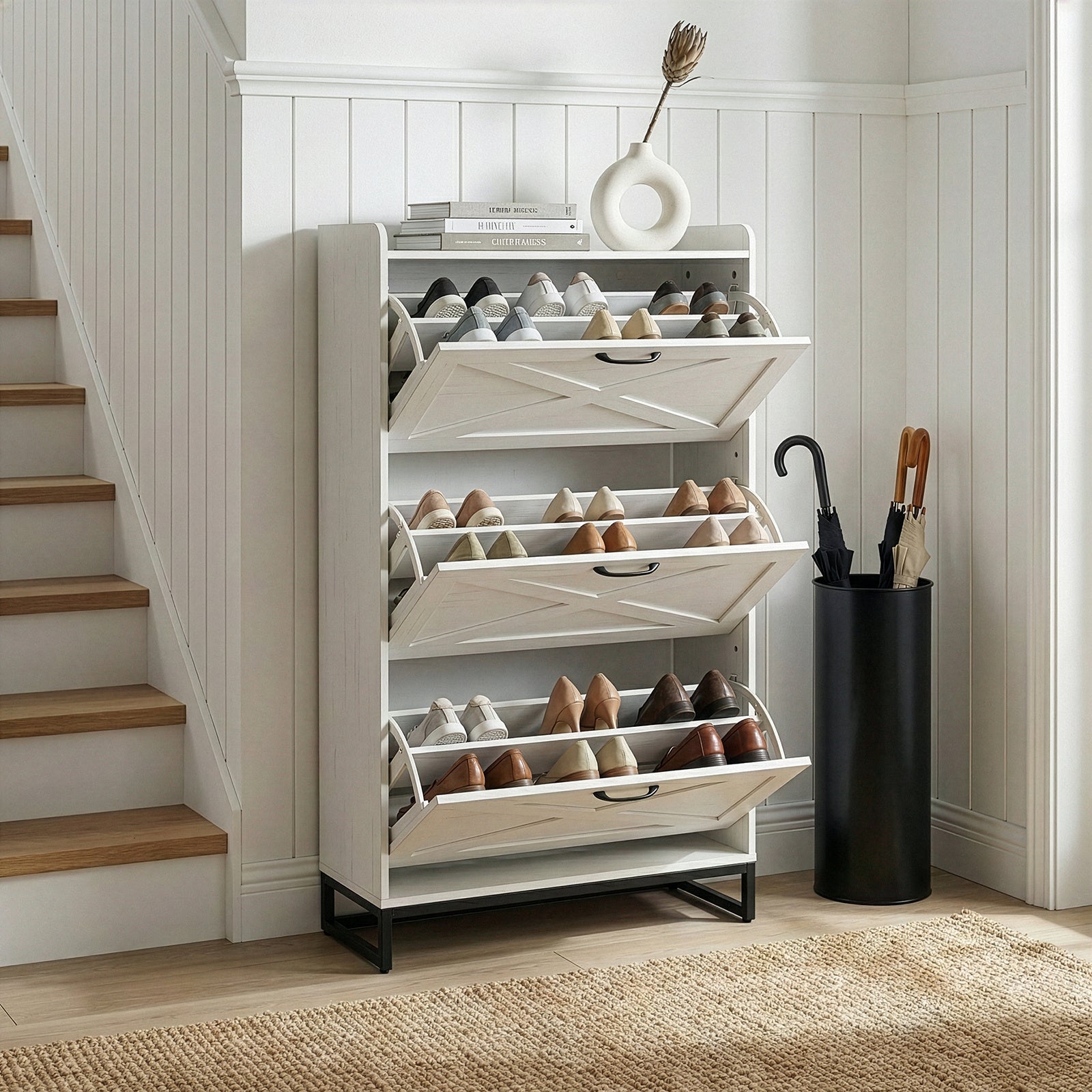 Modern Space-Saving Slim Shoe Cabinet with 3 Flip-Door Drawers & Adjustable Shelves - Heavy-Duty Wood\u002FPlywood -Standing Shoe Storage Organizer Suitable for Entryway, Hallway, Small Spaces, Assembly, Hidden Shoe Rack for