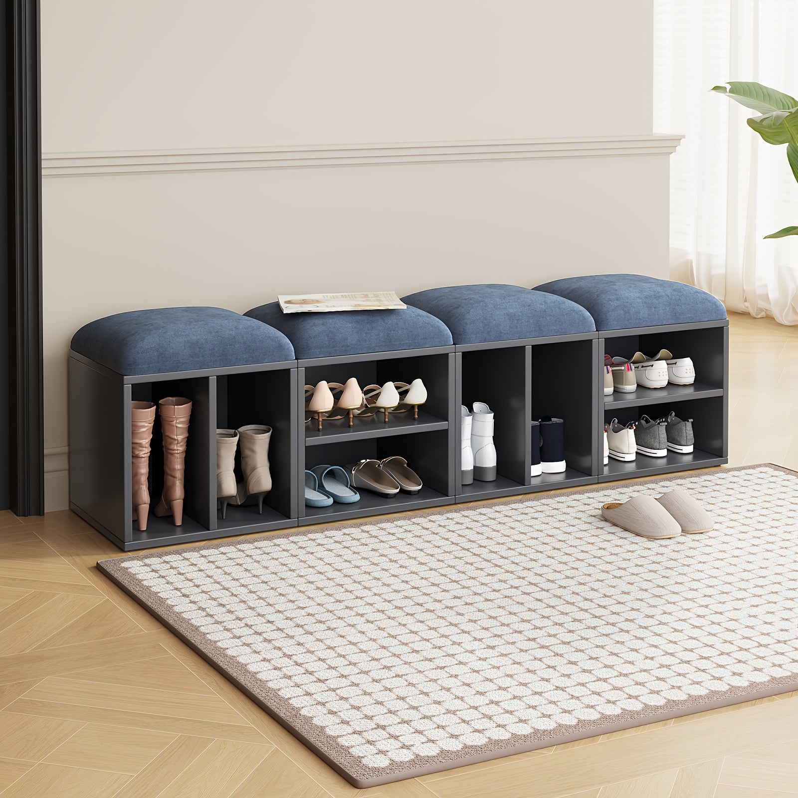 2\u002F4-Pack GUYII Step Stool with Padded Seat & Storage - Contemporary Footstool\u002FShoe Bench Suitable for Living Room, Bedroom, Entryway - Sturdy MDF\u002FFiberboard Stool with Soft Covering, Space-Saving, Ideal for s & (Cost per Unit Goes if)