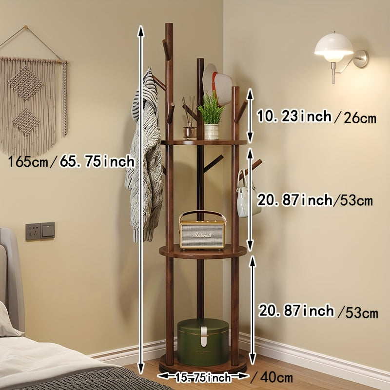 Wood Rotating Coat Rack, Floor-standing Coat Rack, Bedroom Home Storage Rack, Upright Clothes Rack, Living Room Hanging Clothes Rack