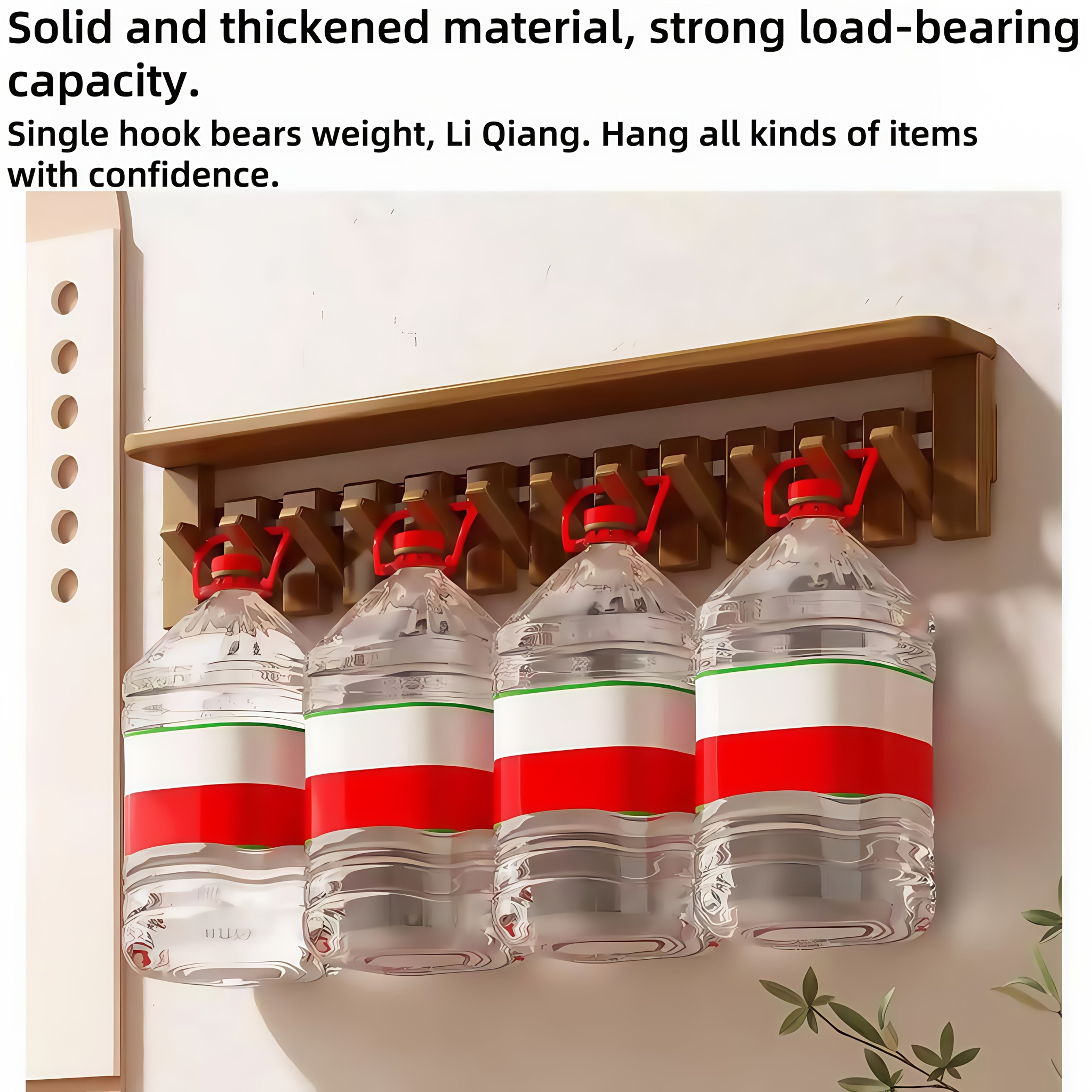 1pc Natural Wood Wall-Mounted Coat Rack with 10 Hooks - Piano-Shaped Accordion Design, Walnut Finish, Space-Saving Vertical Storage for Entryway, Bedroom, Bathroom - Easy Assembly, No Batteries\u002FElectricity, Durable Multi-Purpose Organizer for...