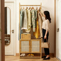 Aesome 66.1 Inch Garment Rack with Cabinet Bamboo Clothes Rack, Clothes Rack Hanging, Wardrobe Closet for Entryway Bedroom