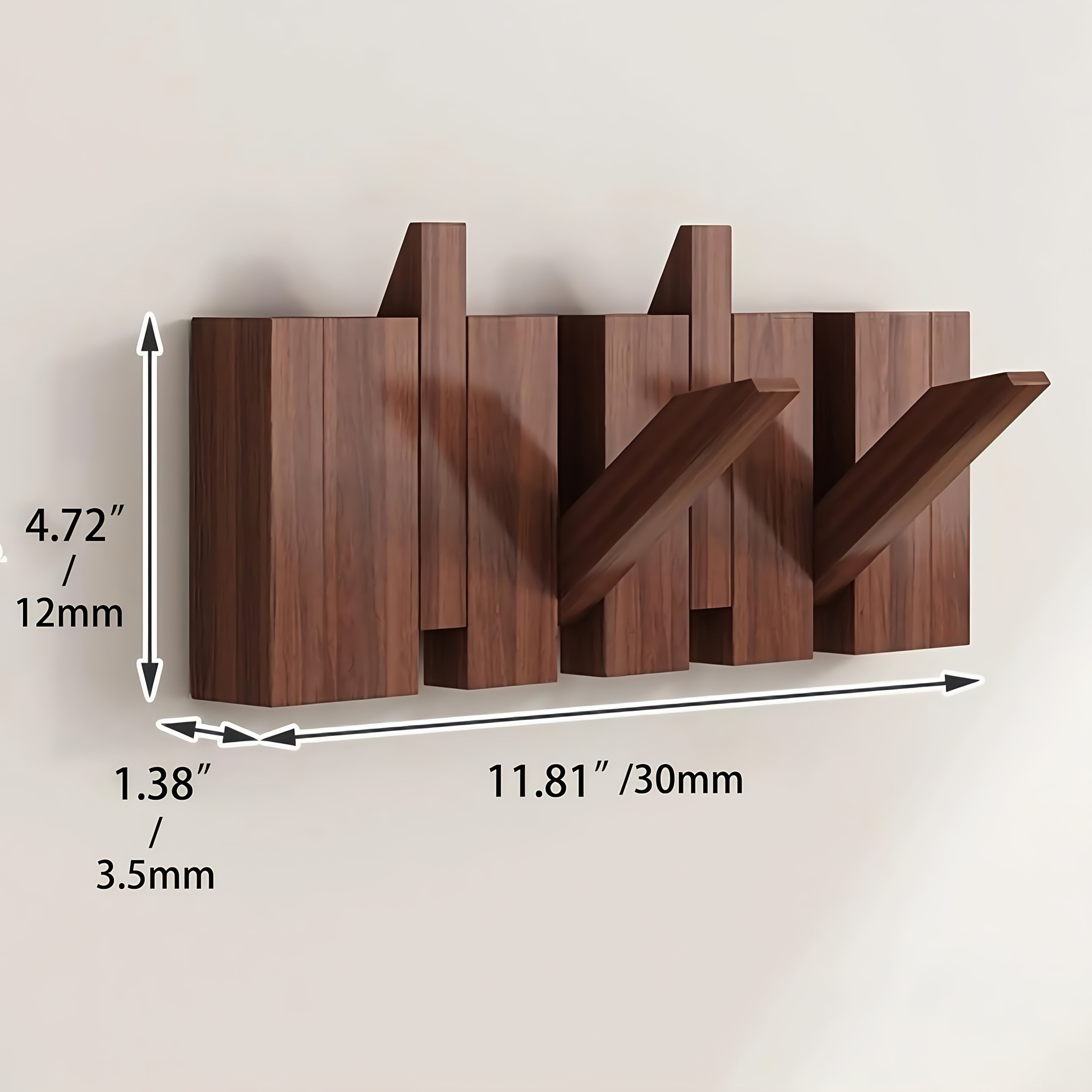 1pc Natural Wood Wall-Mounted Coat Rack with 10 Hooks - Piano-Shaped Accordion Design, Walnut Finish, Space-Saving Vertical Storage for Entryway, Bedroom, Bathroom - Easy Assembly, No Batteries\u002FElectricity, Durable Multi-Purpose Organizer for...