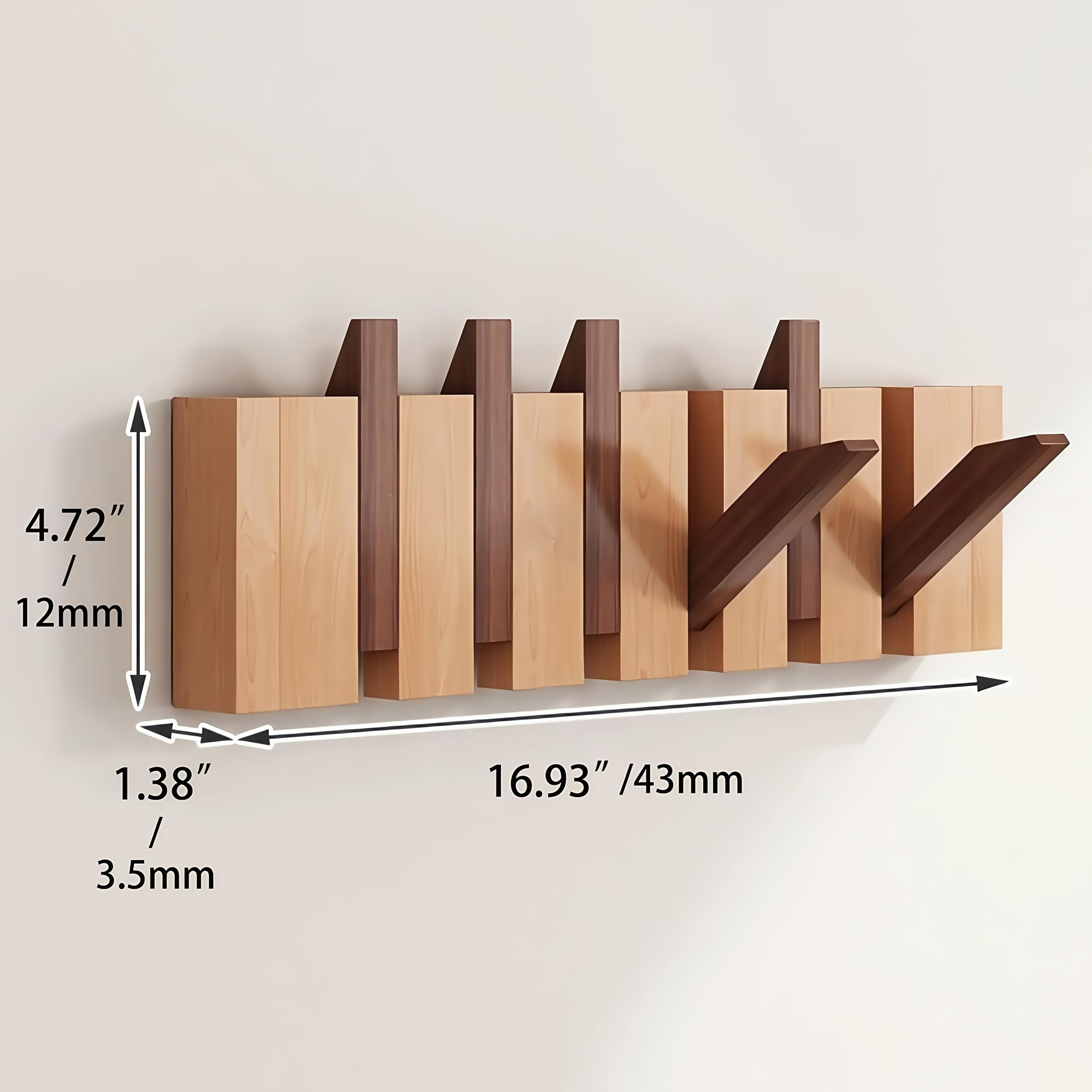 1pc Natural Wood Wall-Mounted Coat Rack with 10 Hooks - Piano-Shaped Accordion Design, Walnut Finish, Space-Saving Vertical Storage for Entryway, Bedroom, Bathroom - Easy Assembly, No Batteries\u002FElectricity, Durable Multi-Purpose Organizer for...