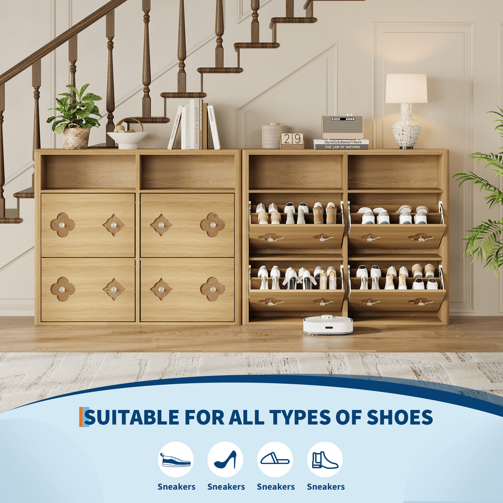 Dining Table, 1 Hollow Flower Shoe Cabinet - Stylish and Functional Storage Solution for Organizing Footwear, Space Saving Expandable Furniture for Dining Room & Small Apartments, Easy Assembly Home Essentials