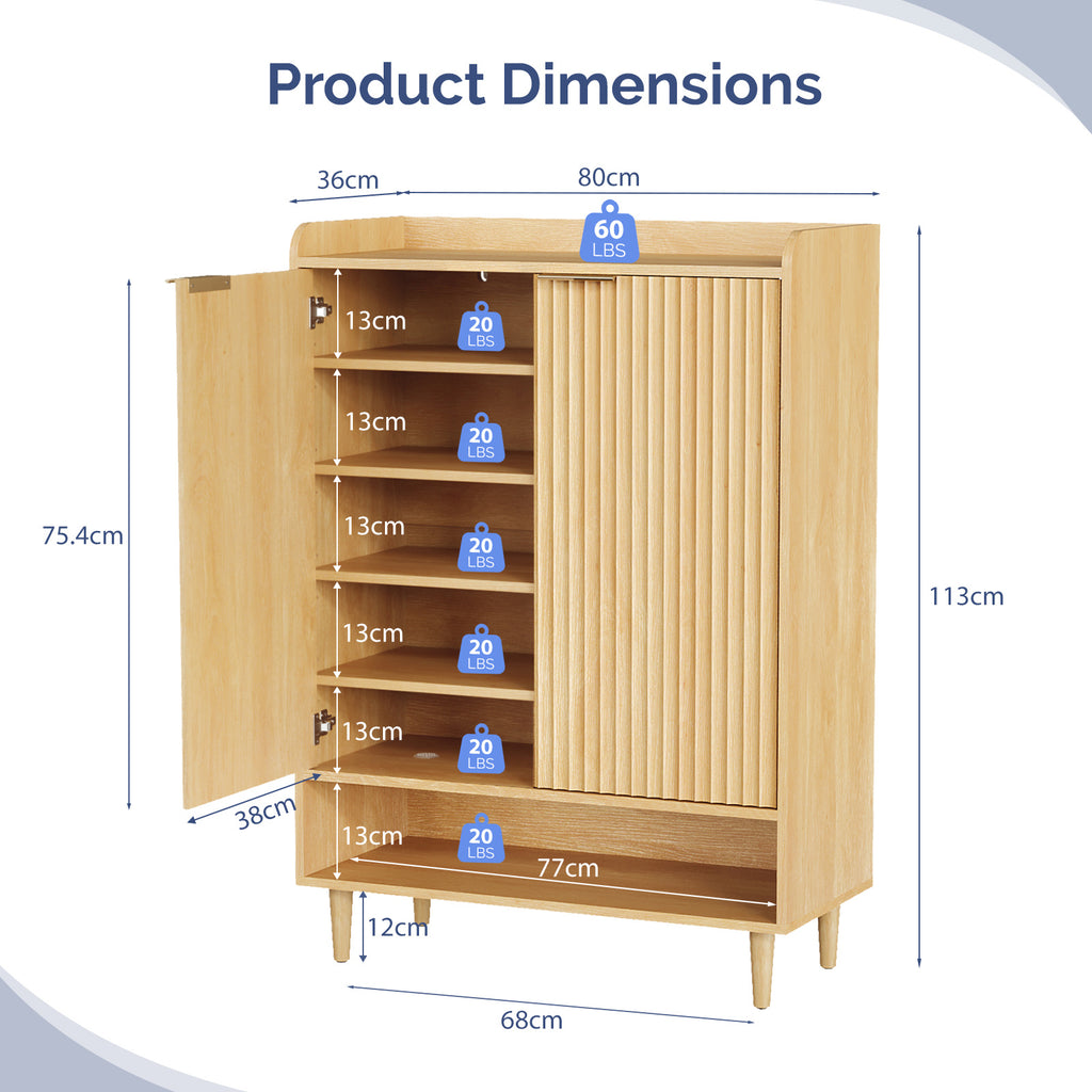 6-Tier Modern Shoe Storage Cabinet | LEADZM Narrow Hidden Freestanding Shoe Rack with Doors and Shelves, Artificial Board and Hardwood Material, Floor Mount for Entryway