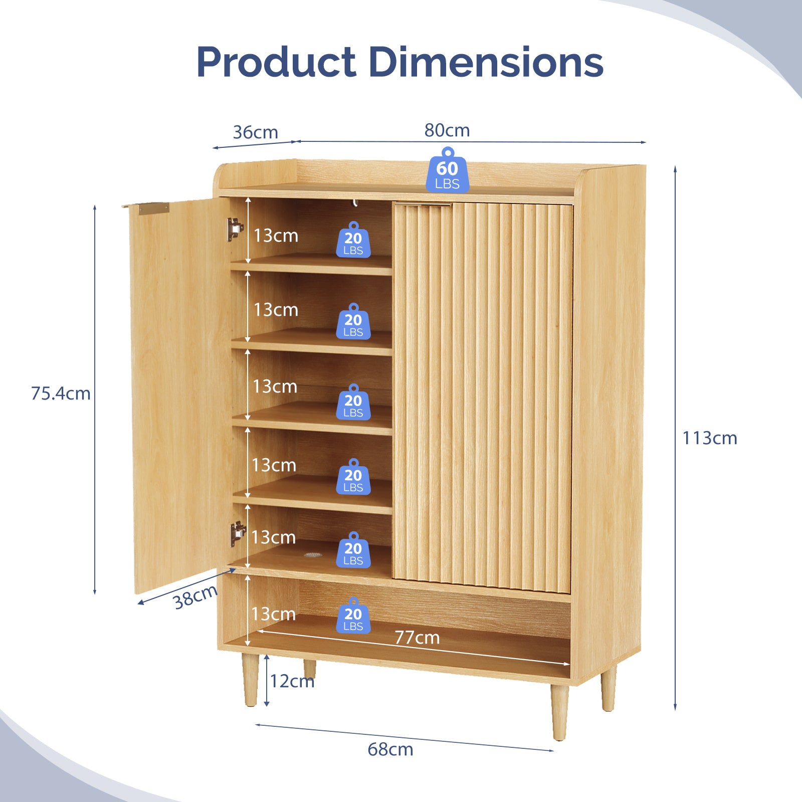 6-Tier Modern Shoe Storage Cabinet | LEADZM Narrow Hidden Freestanding Shoe Rack with Doors and Shelves, Artificial Board and Hardwood Material, Floor Mount for Entryway