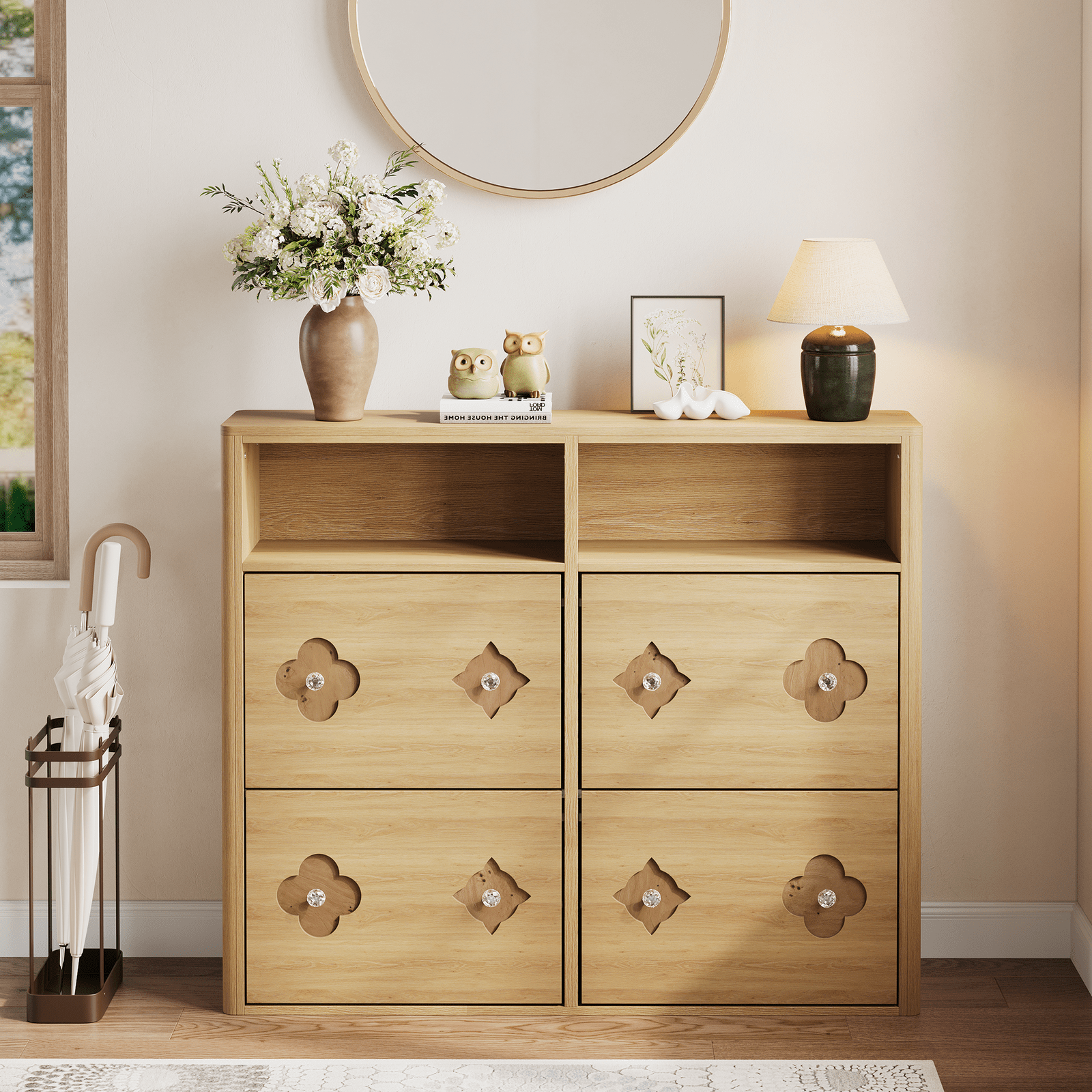 Dining Table, 1 Hollow Flower Shoe Cabinet - Stylish and Functional Storage Solution for Organizing Footwear, Space Saving Expandable Furniture for Dining Room & Small Apartments, Easy Assembly Home Essentials