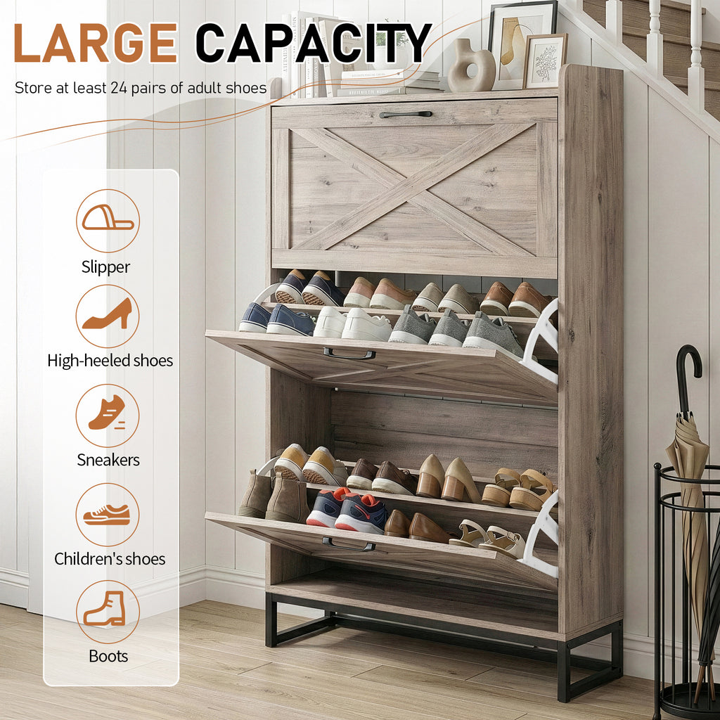Modern Space-Saving Slim Shoe Cabinet with 3 Flip-Door Drawers & Adjustable Shelves - Heavy-Duty Wood\u002FPlywood -Standing Shoe Storage Organizer Suitable for Entryway, Hallway, Small Spaces, Assembly, Hidden Shoe Rack for