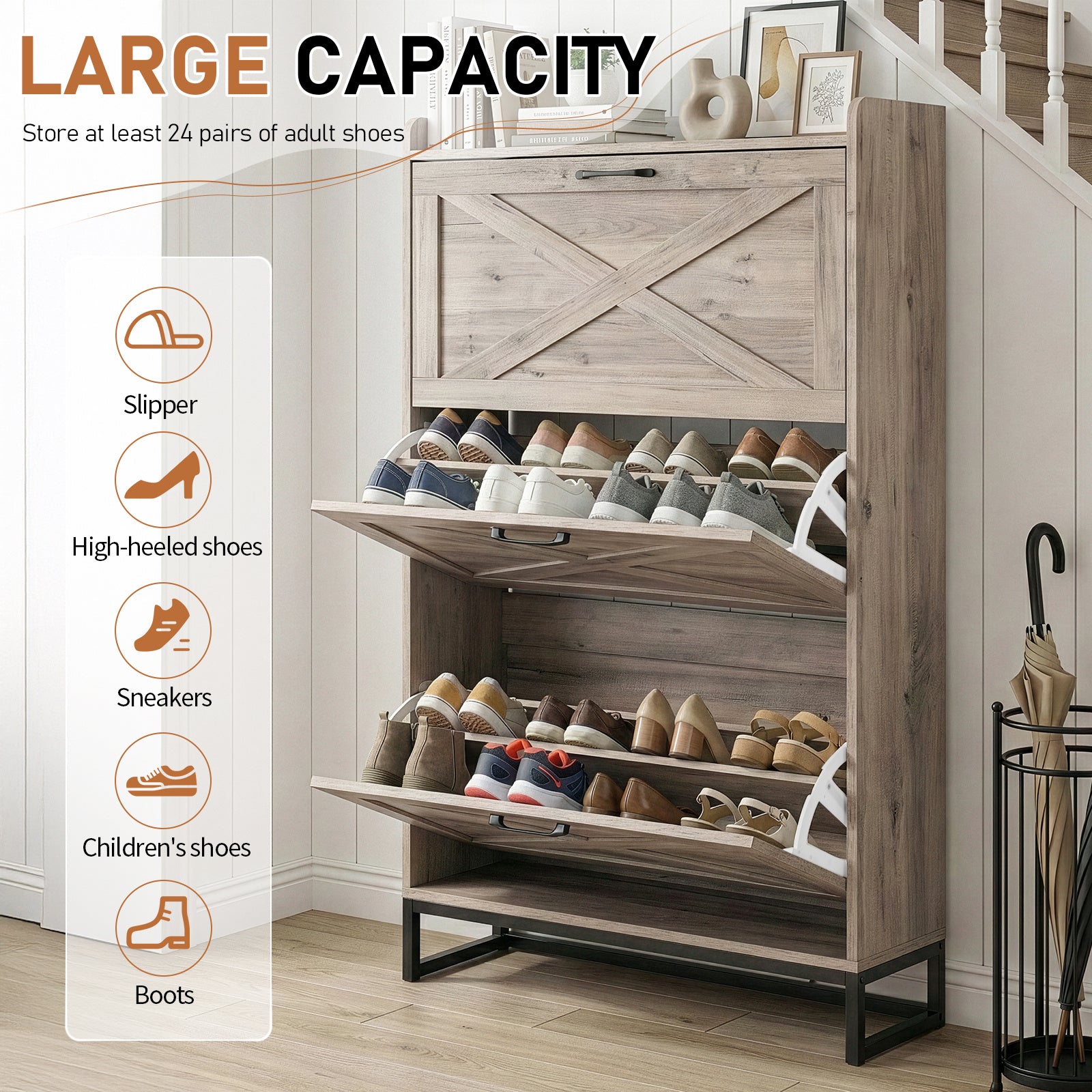 Modern Space-Saving Slim Shoe Cabinet with 3 Flip-Door Drawers & Adjustable Shelves - Heavy-Duty Wood\u002FPlywood -Standing Shoe Storage Organizer Suitable for Entryway, Hallway, Small Spaces, Assembly, Hidden Shoe Rack for