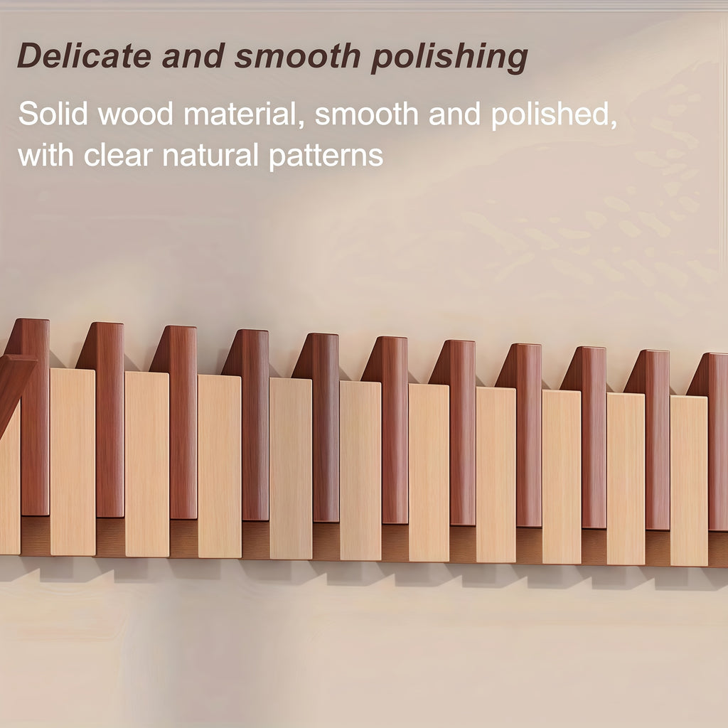 1pc Natural Wood Wall-Mounted Coat Rack with 10 Hooks - Piano-Shaped Accordion Design, Walnut Finish, Space-Saving Vertical Storage for Entryway, Bedroom, Bathroom - Easy Assembly, No Batteries\u002FElectricity, Durable Multi-Purpose Organizer for...