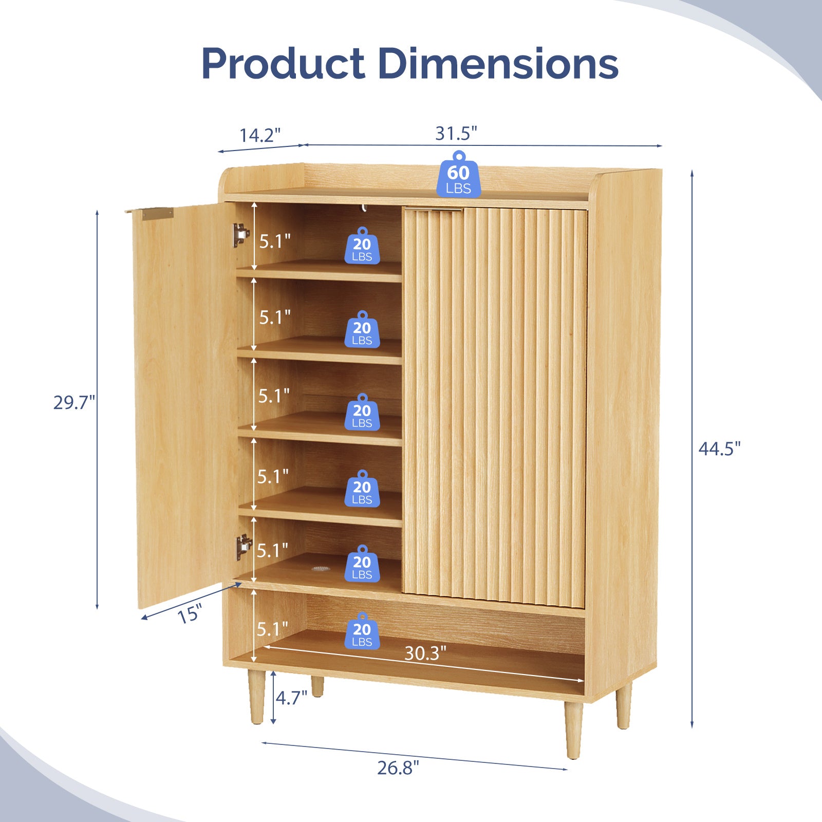 6-Tier Modern Shoe Storage Cabinet | LEADZM Narrow Hidden Freestanding Shoe Rack with Doors and Shelves, Artificial Board and Hardwood Material, Floor Mount for Entryway