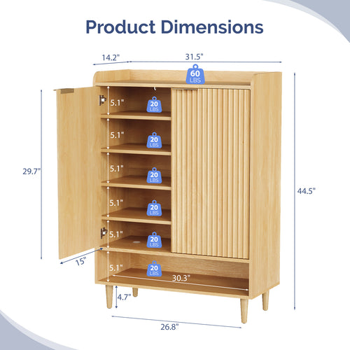 6-Tier Modern Shoe Storage Cabinet | LEADZM Narrow Hidden Freestanding Shoe Rack with Doors and Shelves, Artificial Board and Hardwood Material, Floor Mount for Entryway
