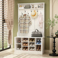 Modern 4-in-1 Hall Tree With Storage Bench, 68.5'' Tall Entryway Bench With Coat Racks, 7 Hooks & 10 Shoe Cubes, Hall Tree With Open Shelves, For Hallway And Living Room, White