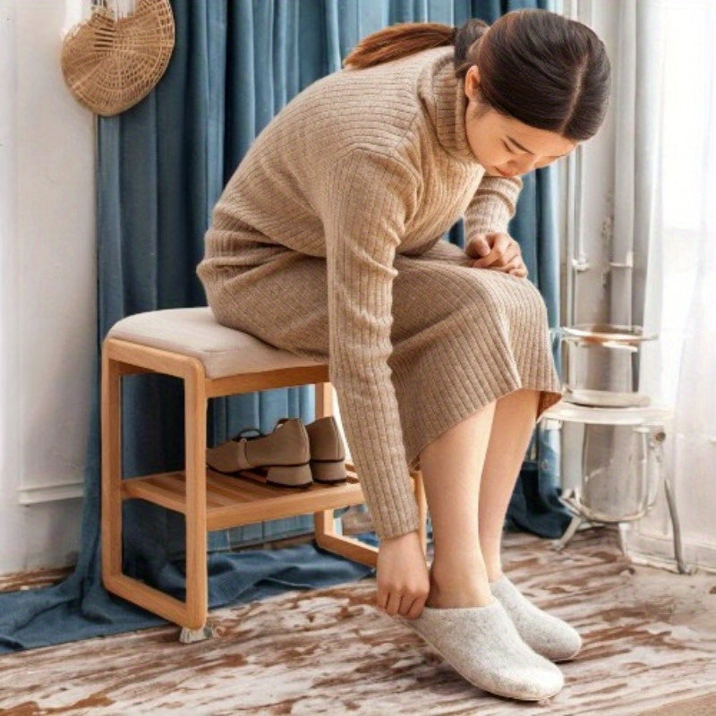 Natural Beech Shoe Bench with Comfort Cushion & Storage Organizer - Versatile Home Furniture
