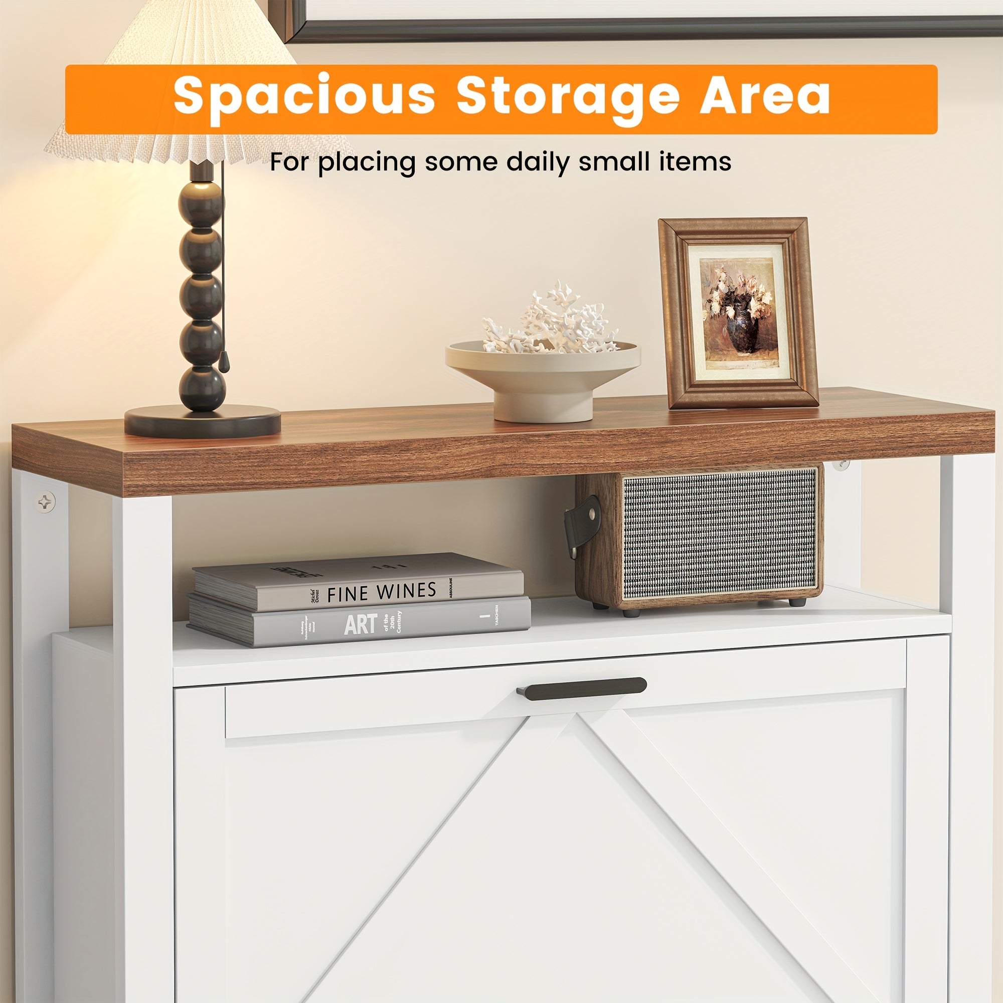 Shoe Cabinet with 2 Flip Drawers, Freestanding Shoe Cabinet Organizer with Metal Legs, Shoes Storage Cabinet for Entryway, Narrow Shoe Rack Cabinet, White