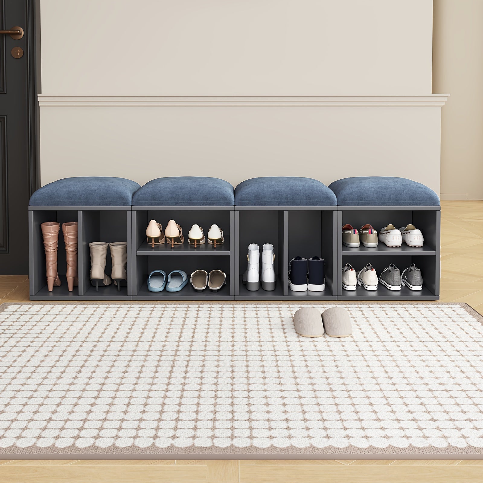 2\u002F4-Pack GUYII Step Stool with Padded Seat & Storage - Contemporary Footstool\u002FShoe Bench Suitable for Living Room, Bedroom, Entryway - Sturdy MDF\u002FFiberboard Stool with Soft Covering, Space-Saving, Ideal for s & (Cost per Unit Goes if)