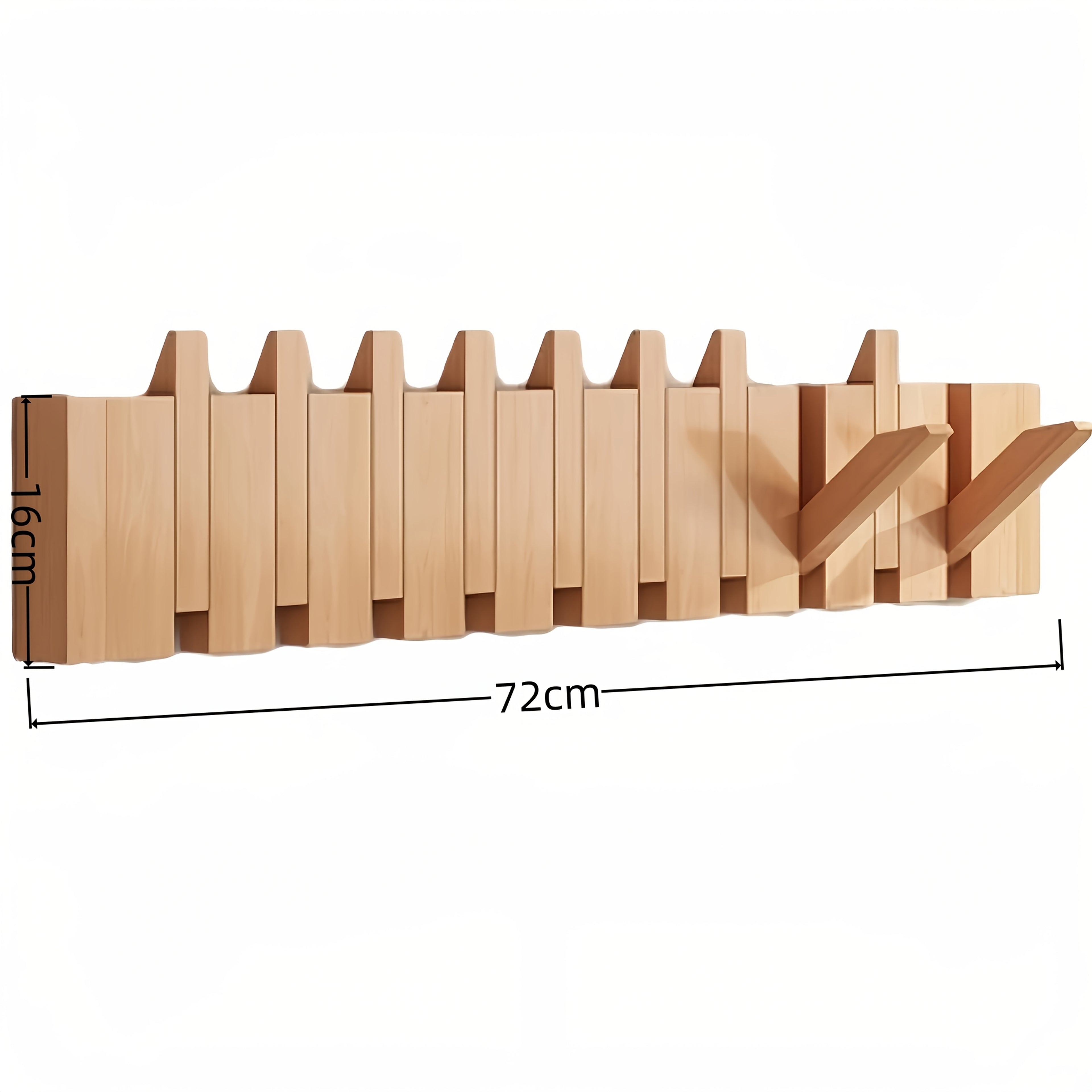 1pc Natural Wood Wall-Mounted Coat Rack with 10 Hooks - Piano-Shaped Accordion Design, Walnut Finish, Space-Saving Vertical Storage for Entryway, Bedroom, Bathroom - Easy Assembly, No Batteries\u002FElectricity, Durable Multi-Purpose Organizer for...
