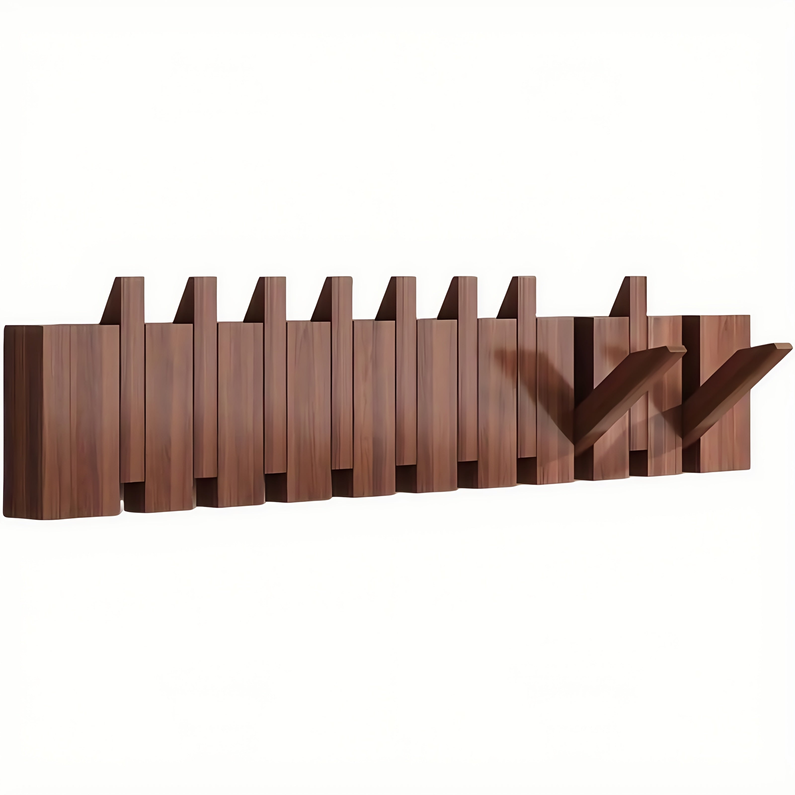 1pc Natural Wood Wall-Mounted Coat Rack with 10 Hooks - Piano-Shaped Accordion Design, Walnut Finish, Space-Saving Vertical Storage for Entryway, Bedroom, Bathroom - Easy Assembly, No Batteries\u002FElectricity, Durable Multi-Purpose Organizer for...