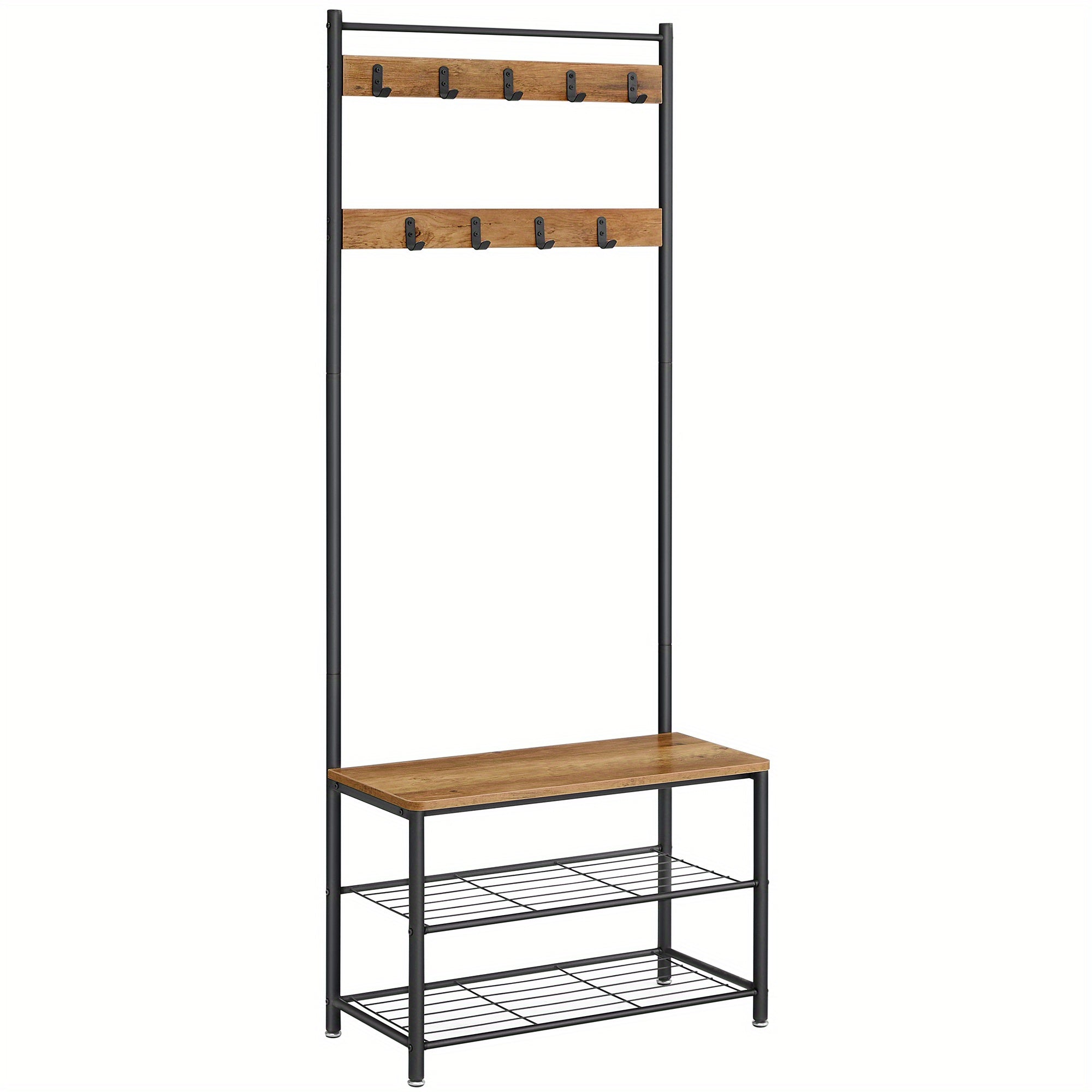 Industrial Coat Rack Hall Tree with Shoe Storage Bench, 3-in-1 Entryway Organizer for Clothes & Shoes, Steel Frame Space Saving Storage