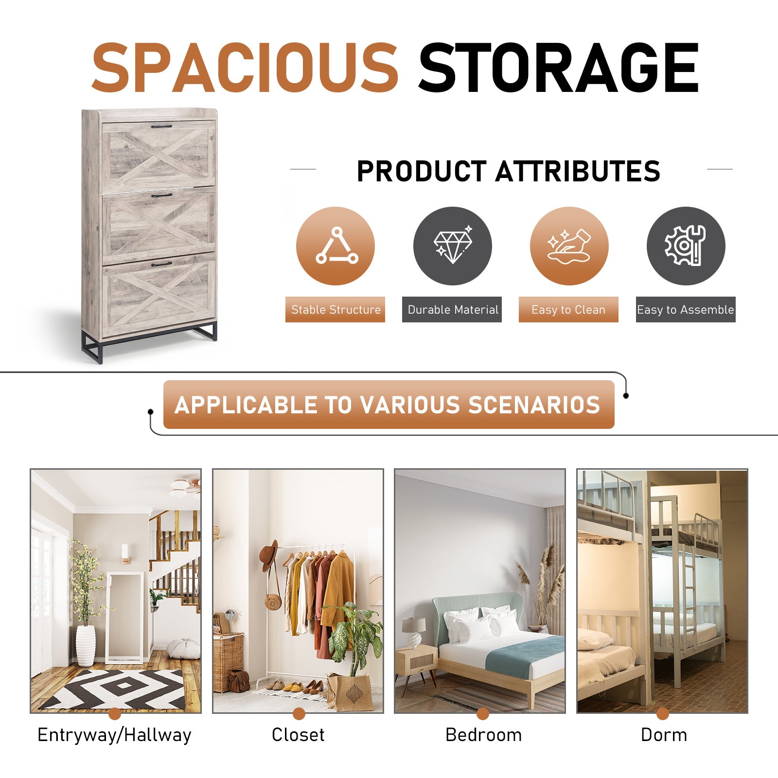 Modern Space-Saving Slim Shoe Cabinet with 3 Flip-Door Drawers & Adjustable Shelves - Heavy-Duty Wood\u002FPlywood -Standing Shoe Storage Organizer Suitable for Entryway, Hallway, Small Spaces, Assembly, Hidden Shoe Rack for