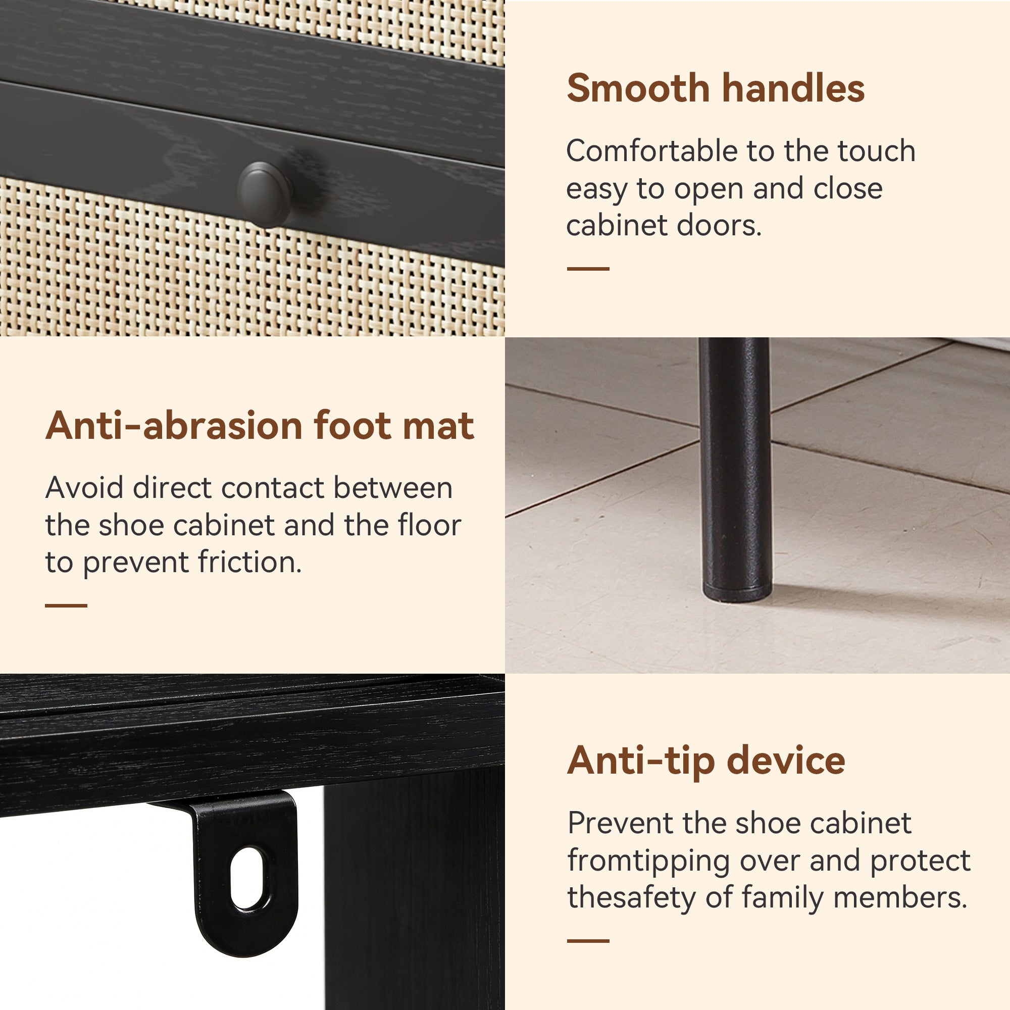 Narrow Shoe Cabinet for Entryway, Wooden Shoe Storage Organizer with 2 Flip Drawers & Rattan Doors, Free Standing Shoe Rack Cabinet for Hallway, Closet, Small Spaces