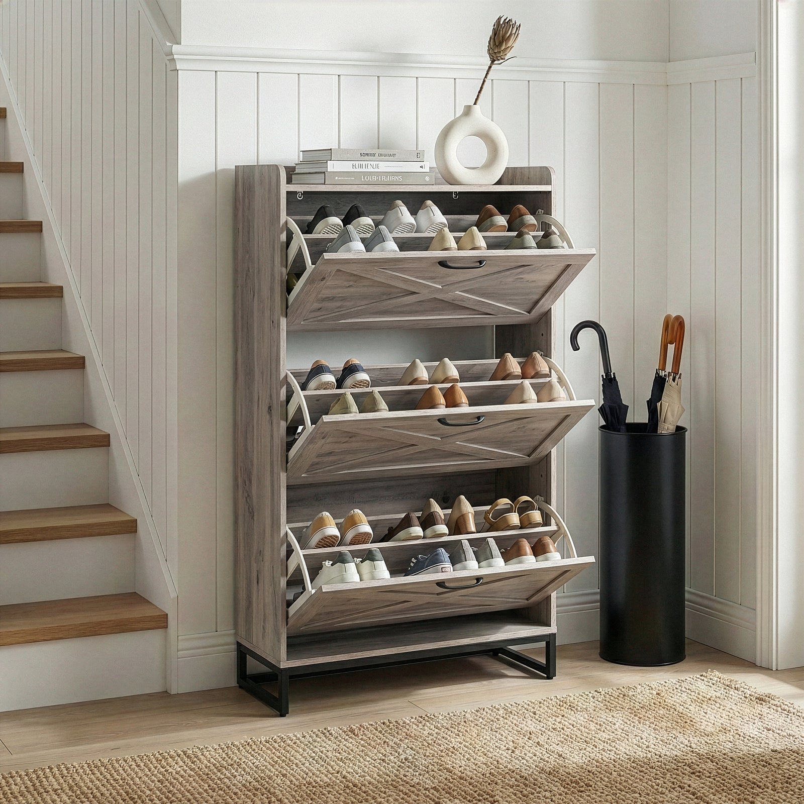 Modern Space-Saving Slim Shoe Cabinet with 3 Flip-Door Drawers & Adjustable Shelves - Heavy-Duty Wood\u002FPlywood -Standing Shoe Storage Organizer Suitable for Entryway, Hallway, Small Spaces, Assembly, Hidden Shoe Rack for