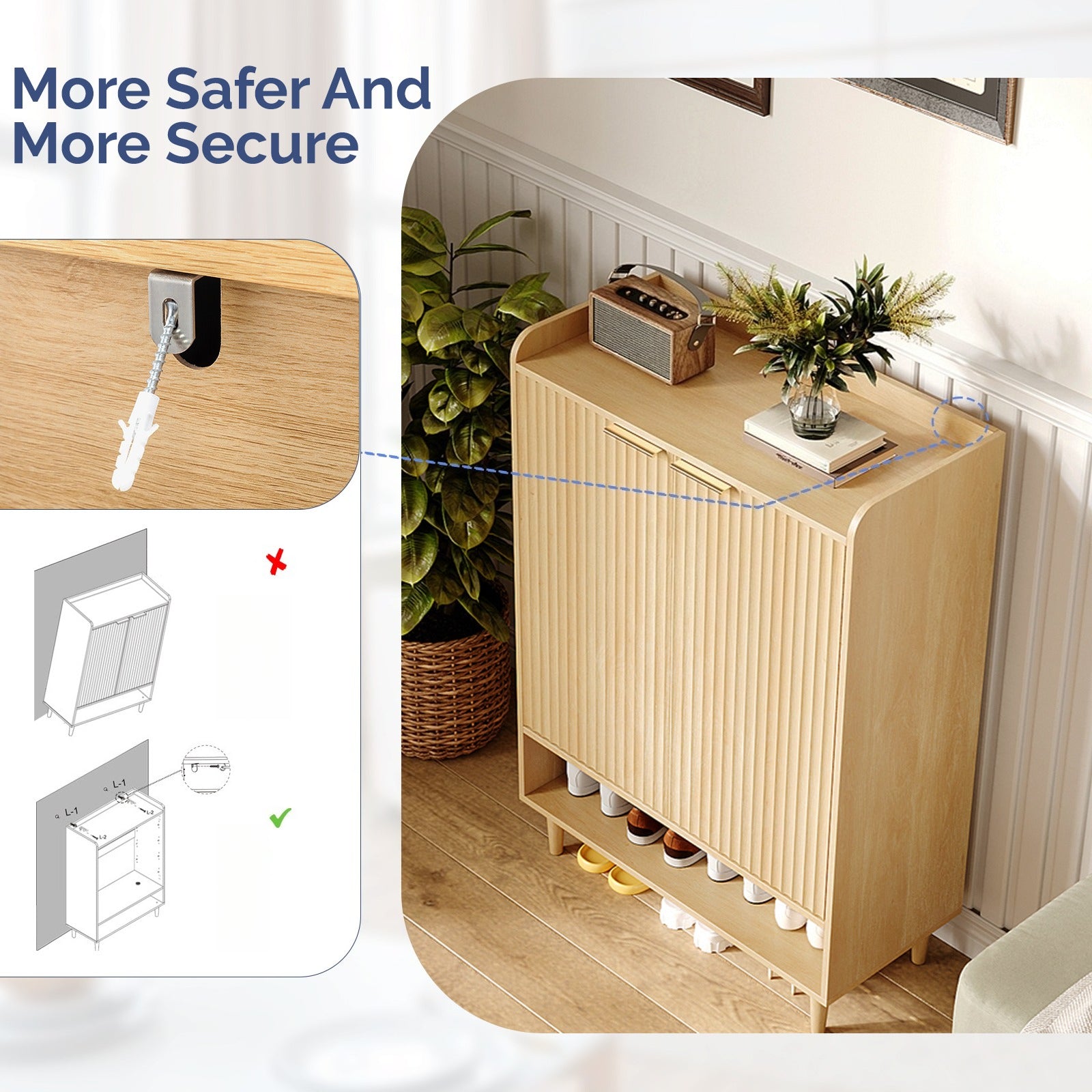 6-Tier Modern Shoe Storage Cabinet | LEADZM Narrow Hidden Freestanding Shoe Rack with Doors and Shelves, Artificial Board and Hardwood Material, Floor Mount for Entryway