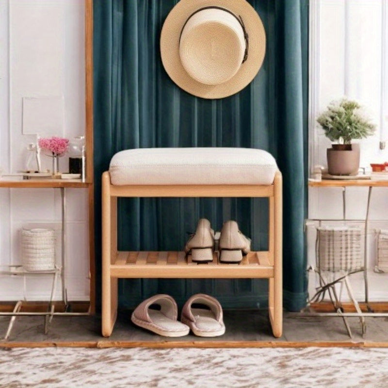 Natural Beech Shoe Bench with Comfort Cushion & Storage Organizer - Versatile Home Furniture