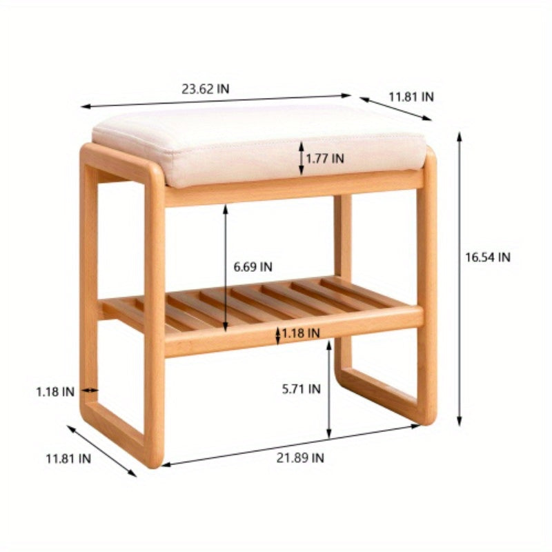 Natural Beech Shoe Bench with Comfort Cushion & Storage Organizer - Versatile Home Furniture