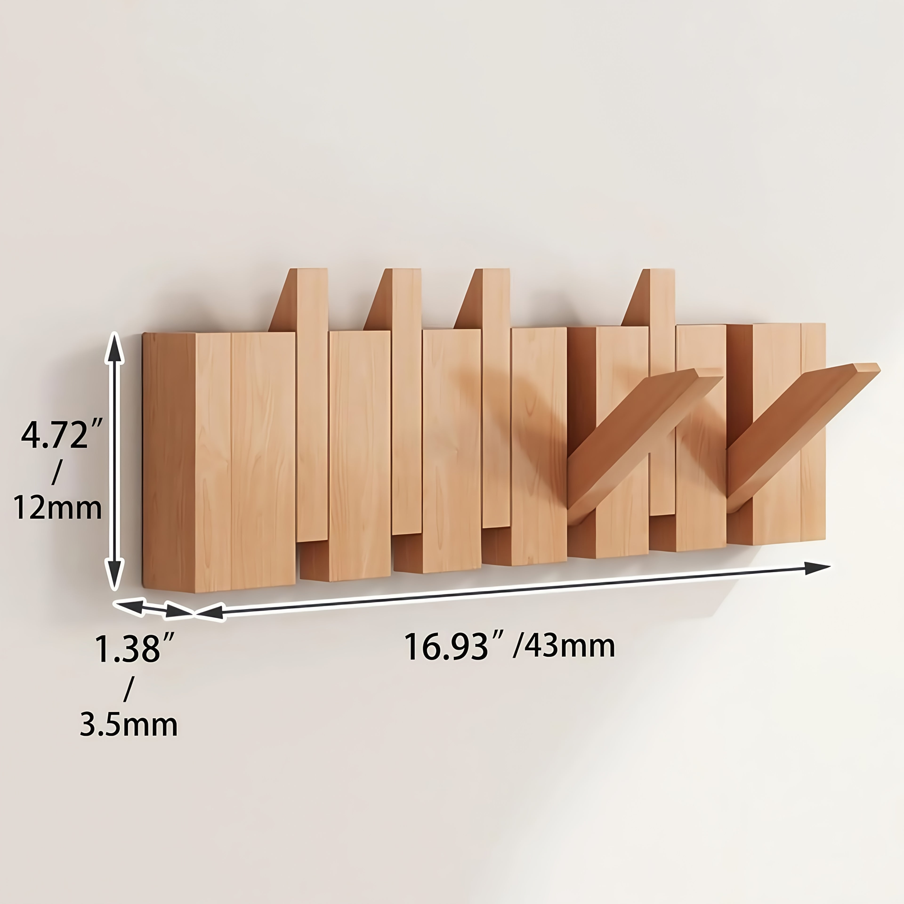 1pc Natural Wood Wall-Mounted Coat Rack with 10 Hooks - Piano-Shaped Accordion Design, Walnut Finish, Space-Saving Vertical Storage for Entryway, Bedroom, Bathroom - Easy Assembly, No Batteries\u002FElectricity, Durable Multi-Purpose Organizer for...