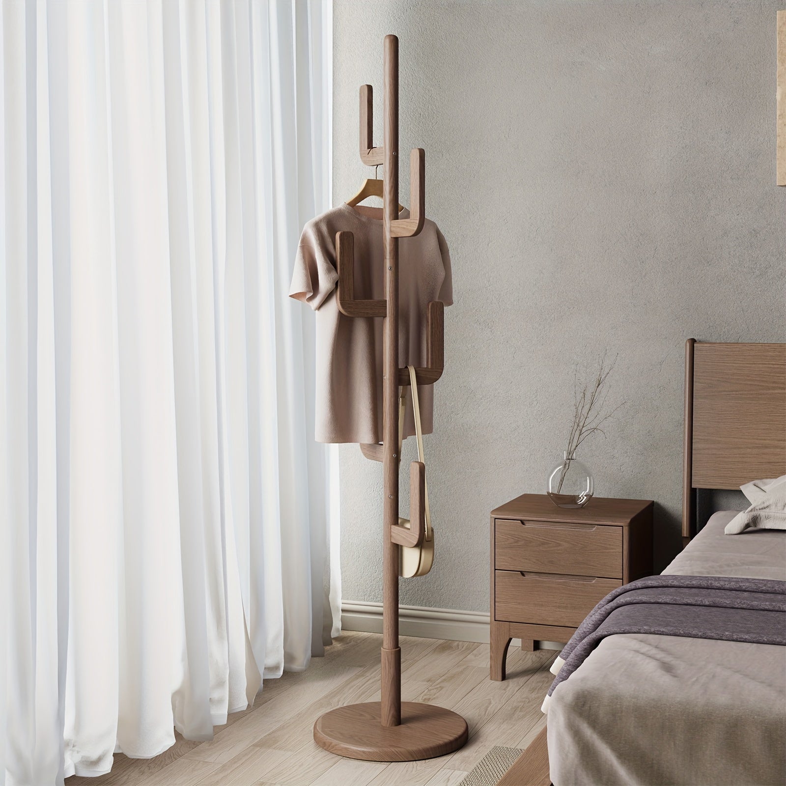 A Coat Stand Made of Solid Wood Shaped Like a Cactus, Featuring Six L-Shaped Hooks And Three Adjustable Heights. This Sturdy And Easy-To-Assemble Coat Tree Is Perfect for Your Entryway Or Bedroom, Ideal for Christmas Gifts And Black Friday Deals