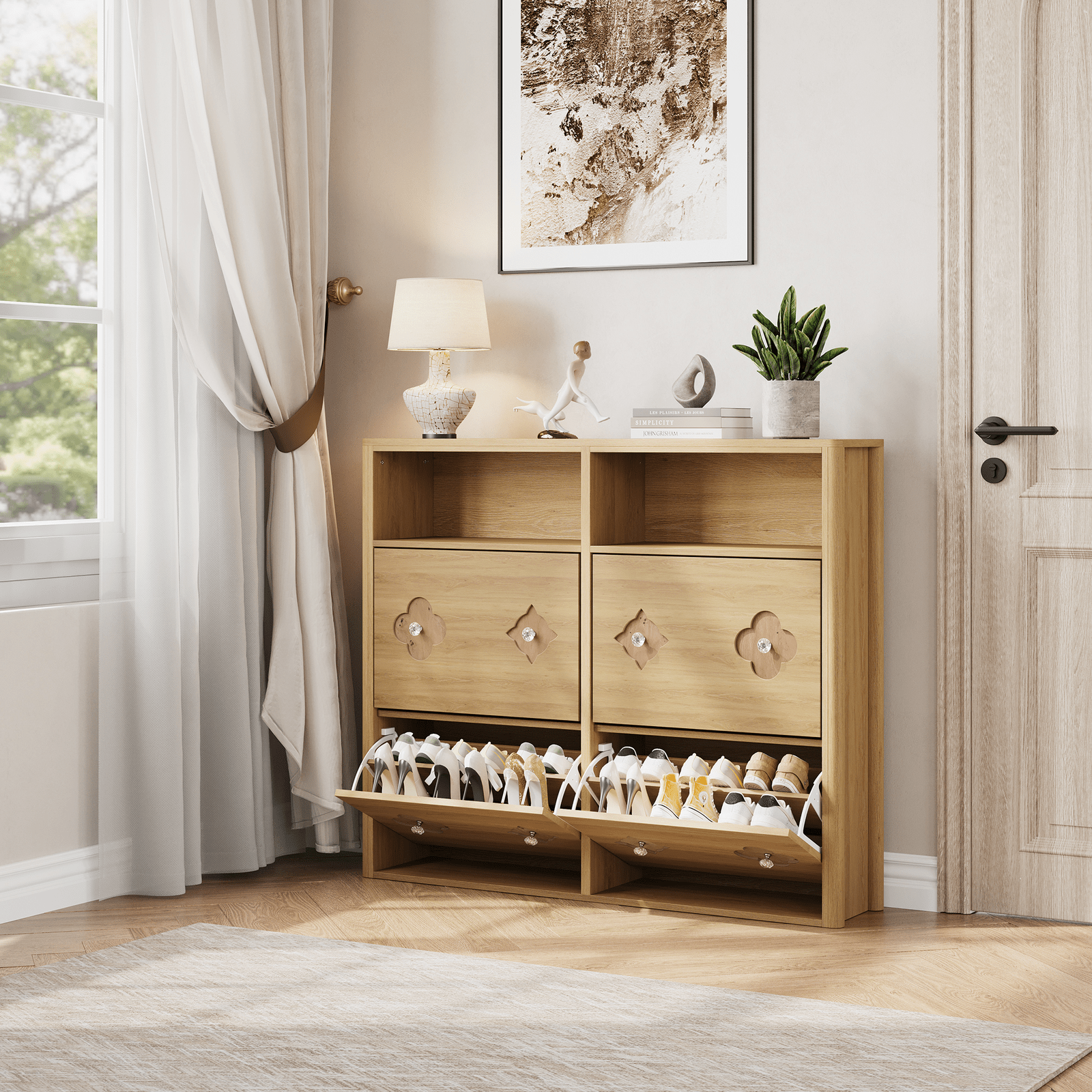 Dining Table, 1 Hollow Flower Shoe Cabinet - Stylish and Functional Storage Solution for Organizing Footwear, Space Saving Expandable Furniture for Dining Room & Small Apartments, Easy Assembly Home Essentials